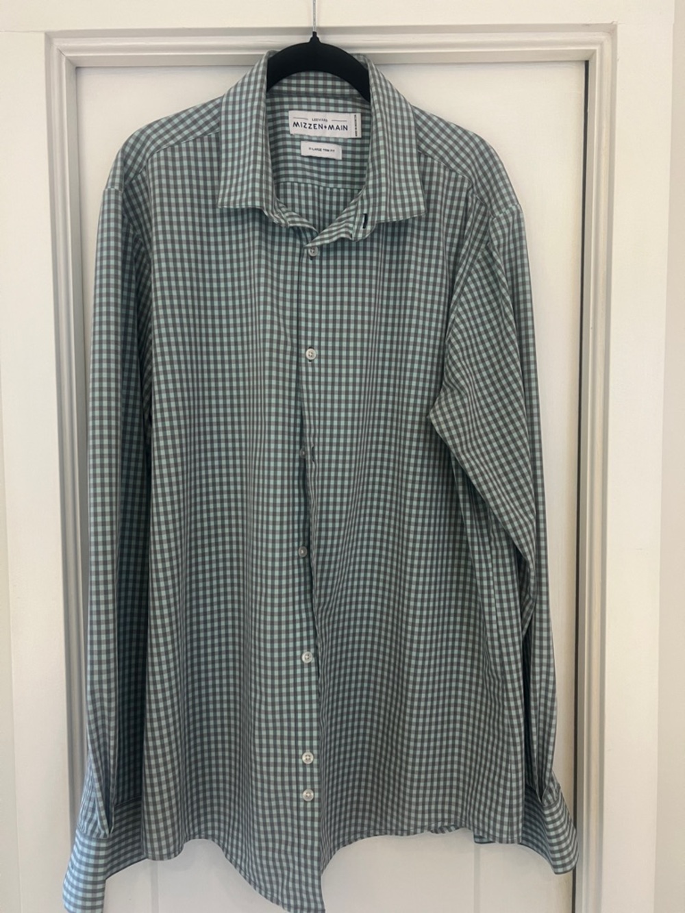 Mizzen+Main Sage Green Gingham Performance Dress Shirt